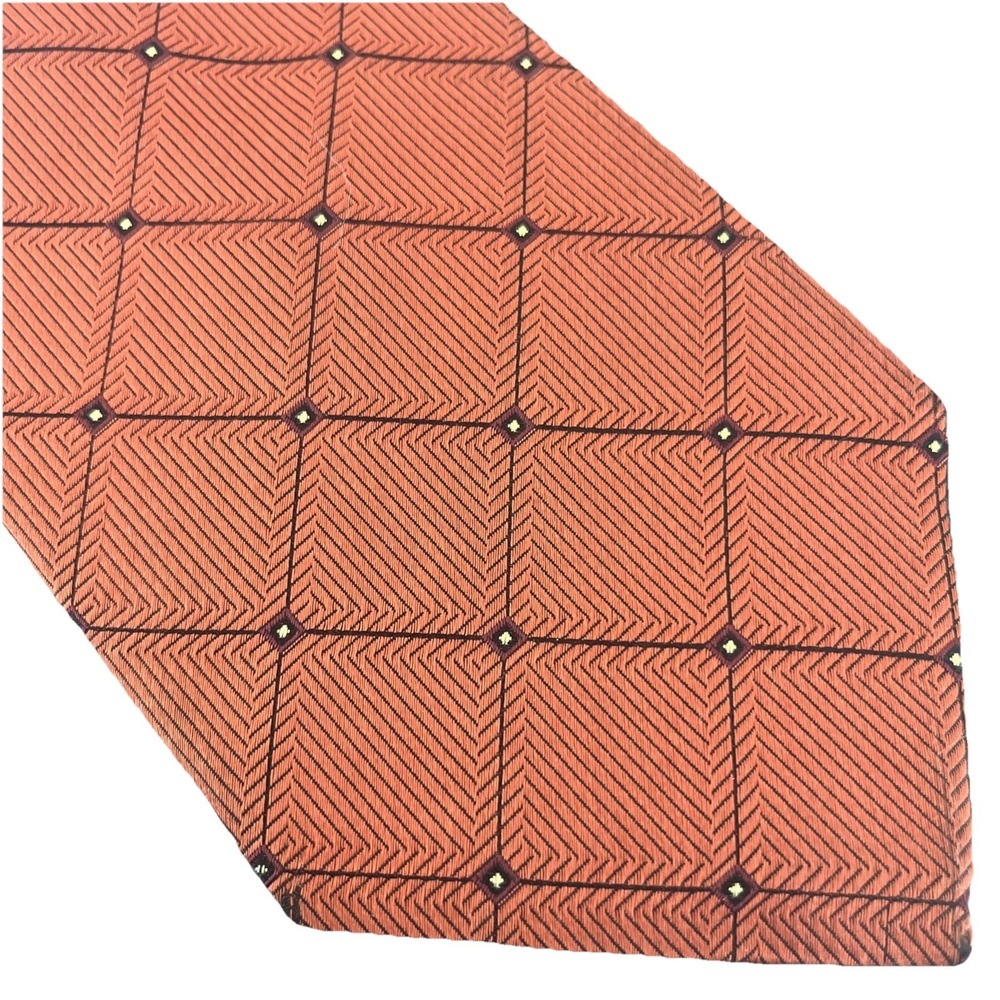 Joseph & Lyman Made For Bloomingdale's Silk Tie Orange Geometric Woven Pattern